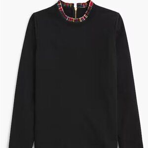 J Crew  Black Tartan ruffle-collar pullover size medium